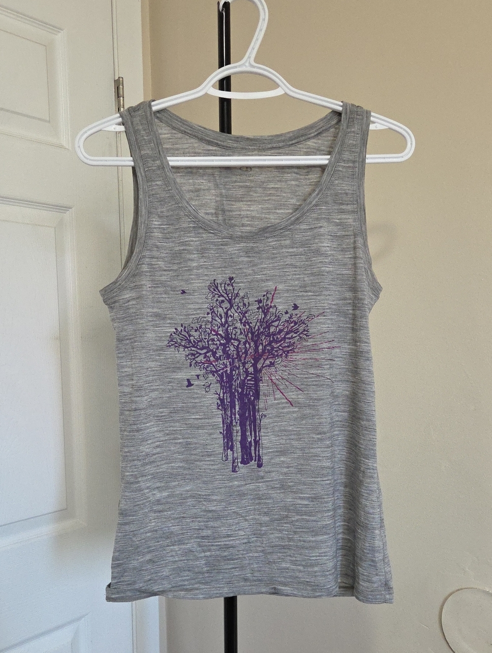 Icebreaker Gray Tank Top with Purple Tree Graphic